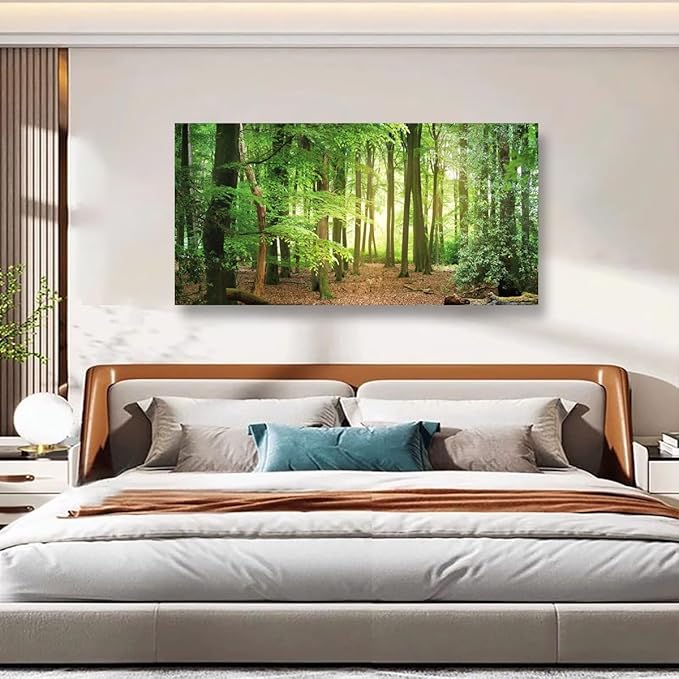 Green Forest Wall Art for Living Room Bedroom Office Large Nature Canvas Wall Art Kitchen Pictures Modern Landscape Wall Decor Paintings Tree of Life Artwork Waterproof Ready to Hang - 20in * 40inch