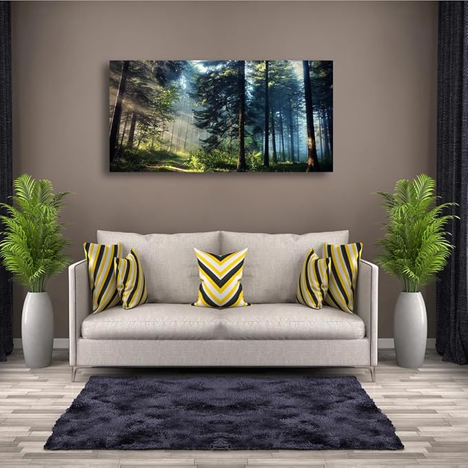 Forest Pictures Canvas Wall Art for Living room Bedroom Wall Decor,Tree Wall Art Print Paitnings for home Decor,Morden Artwork Morning light Dreamy Forest Canvas Art Waterproof Stretched Ready to