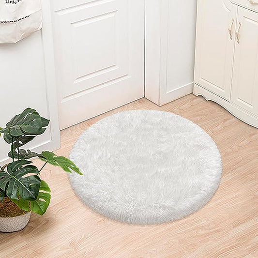Tie Dye White Round Rugs Small 3x3 ft Fluffy Circle Rug Furry Carpet Shaggy Circular Fuzzy Plush Area Rug for Girls Bedroom Kids Room Living Room Nursery Cute Room Decor Pet mat Doormat