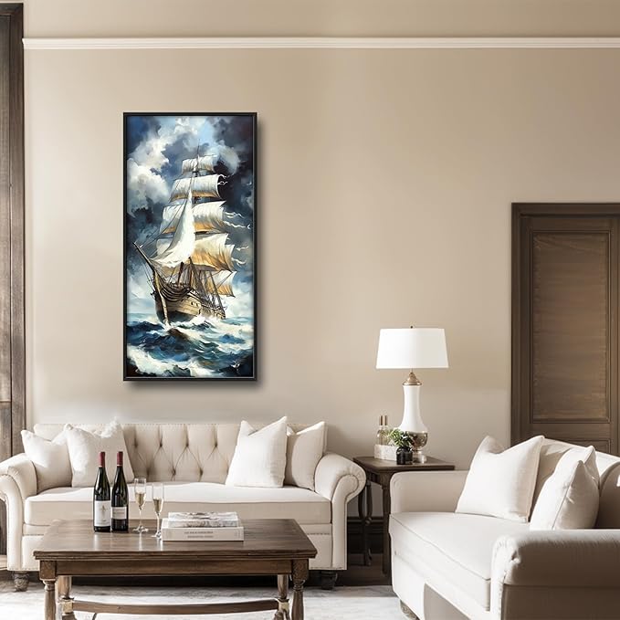 Lovira Sailing Ship Large Wall Art Sailboat Canvas Wall Decor Pictures Prints Painting Framed Modern Vertical Artwork for Living Room Bedroom Bathroom Office 30"x60"