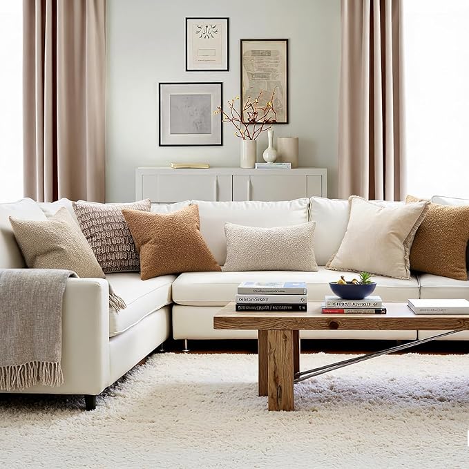 MIULEE 18x18 Inch Decorative Pillow Covers for Couch Bed Set of 2 Textured Boucle Neutral Throw Pillows Brown Accent Solid Cushion Vintage Pillowcase Cozy Soft Sofa Livingroom Home Decor