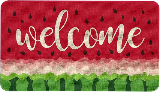 Summer Watermelon Welcome Doormat 30x17 Inch Watermelon Front Door Mat Indoor Outdoor Entrance Floor Mats Non-Slip Washable Seasonal Summer Home Decor Rugs