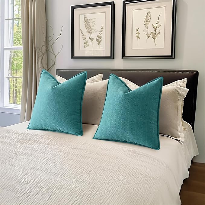 MIULEE Pack of 2 Teal Decorative Pillow Covers 26x26 Inch Soft Chenille Luxurious Couch Throw Pillows Farmhouse Cushion Covers Euro Shams with Elegant Design for Sofa Bedroom Living Room Home Decor