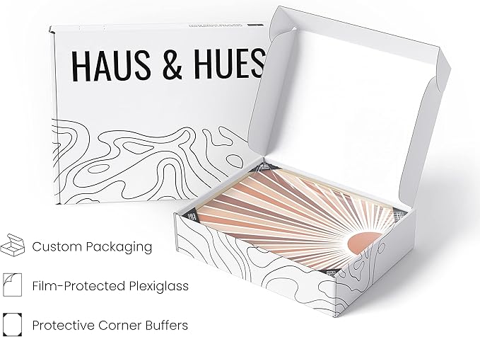 Haus and Hues Geometric Wall Art - Boho, Minimalist Wall Decor (Beige Framed, 12x16)