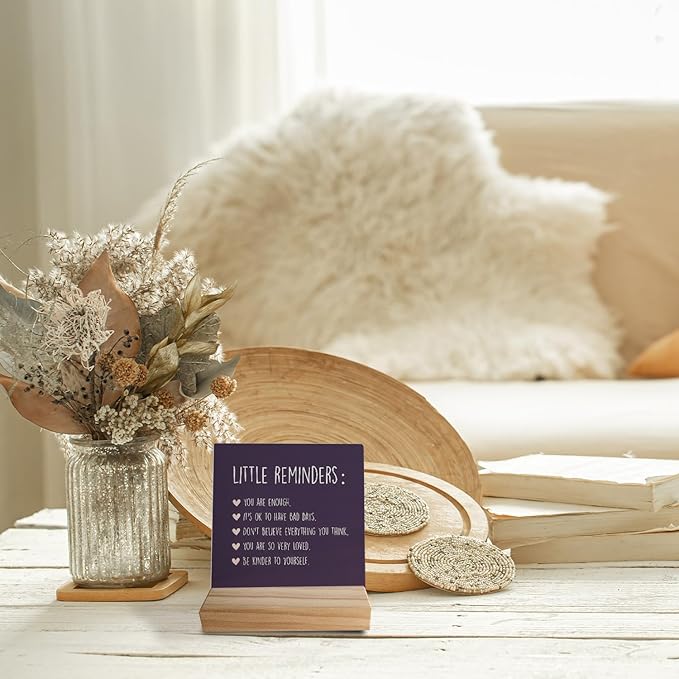 Inspirational Wooden Sign - Mental Health Gift for College Girls, Self Love Reminder Office Decor, Back to School Gift for Students (Dark Purple)