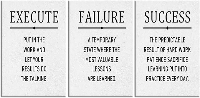 Execute Failure Success Motivational Posters Print Canvas Wall Art for Office Inspirational Quotes Large Size Picture Painting Artwork for Living Room Classroom Gym Stretched and Framed [72''Wx 36''H]