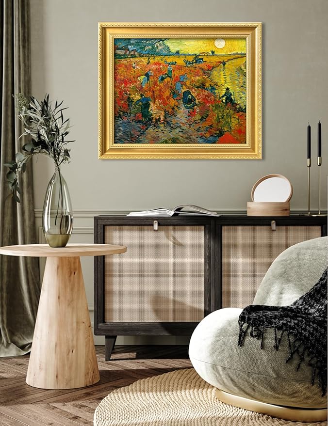 DECORARTS - The Red Vineyards by Vincent Van Gogh. Giclee Print on Acid-Free Canvas in Gold Solid Wood Frame. Picture Size: 20x16, Total Size: 24.75x20.75, Made in USA