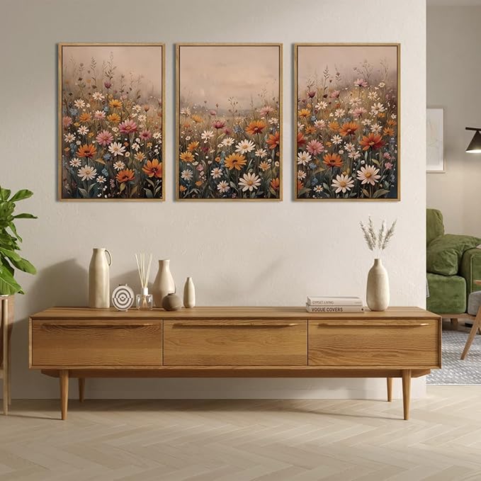 IARTTOP Framed Floral Canvas Wall Art Large 16x24 Inch Colorful Wildflower Art Prints Retro Botanical Landscape Wall Decor for Living Room Bedroom Office