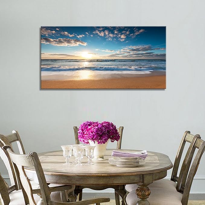 YYYYHPP YP1975 Beach Pictures Wall Art Beach Sunrise Over The Tropical Sea Pictures Print on Canvas Beach Wall Decor Beach Paintings for Home Decor Stretched and Framed Easy to Hang