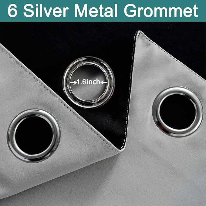 Yakamok 100% Blackout Curtains for Bedroom 84 Inch Length, 2 Thick Layers Thermal Insulated Grommet Total Blackout Drapes with Black Liner for Living Room (42Wx84L,Light Grey, 2 Panels)