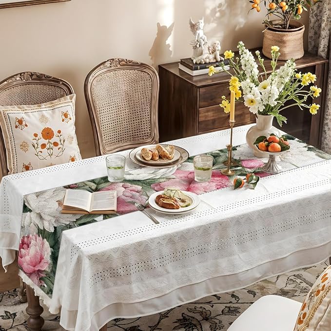 ANNA QUEEN Flowers Table Runner 13 x 72 Inch for Dining Table, Table Runner for Seasonal Autumn Kitchen Dining Table Decoration for Home Party Decor Thanksgiving Harvest