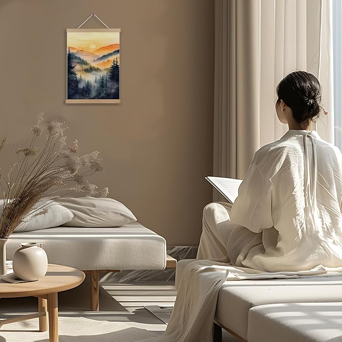 FITIE Misty Foggy Mountain Forest Canvas Wall Art Poster, Nature Room Decor, Retro Sunset Forest Landscape Scenic Wall Decor Prints for Home Bedroom Living Room, 12x16 Inches