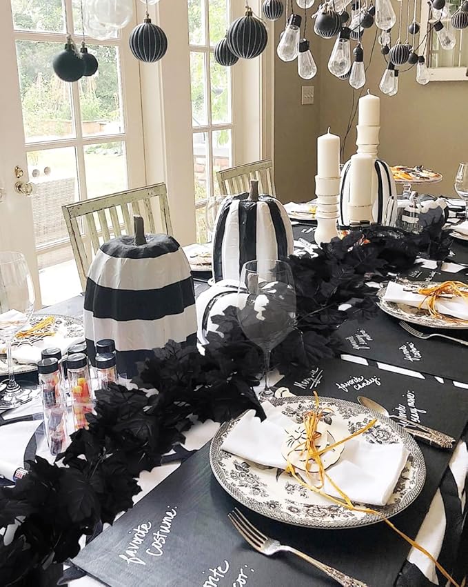 Fall Decor Fake Garland, Black Decorations Halloween Garlands, Autum Wall Hanging Maple Leaves, Artificial Maple Leaf Vine, Halloween Clearance,Fall Decoration for Home(4 Pcs Black)