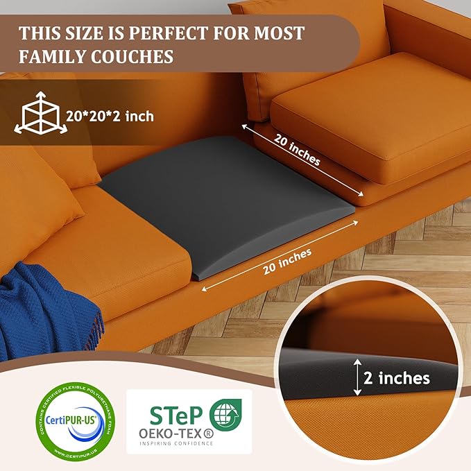 Couch Cushion Support to Fix Sagging Sofas - 20''x20'' Under Cushion Supports for Saggy Seat High Density Curved 35D Foam, Grey 2 Pack