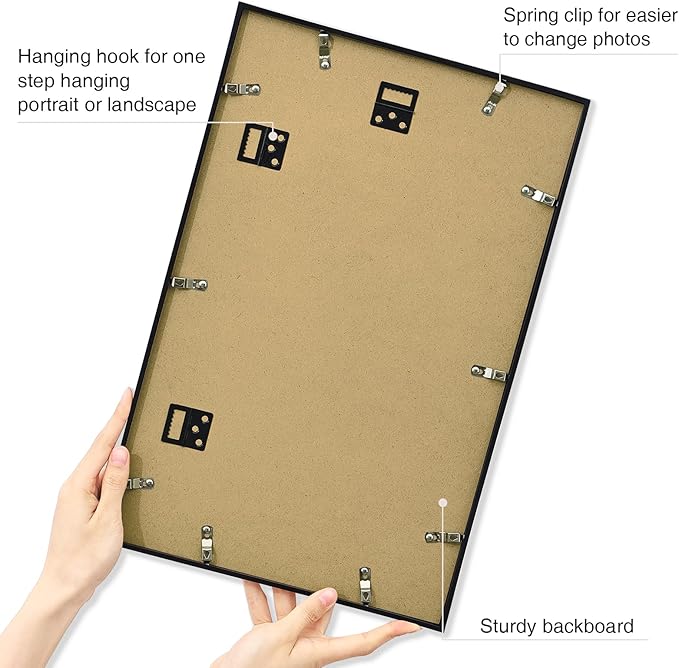 Vittanly 11x17 Poster Frame Set of 3, Display Picture 8x12 with Mat or 11x17 without Mat, Plexiglass, Wall Gallery Frame for Artwork, Black