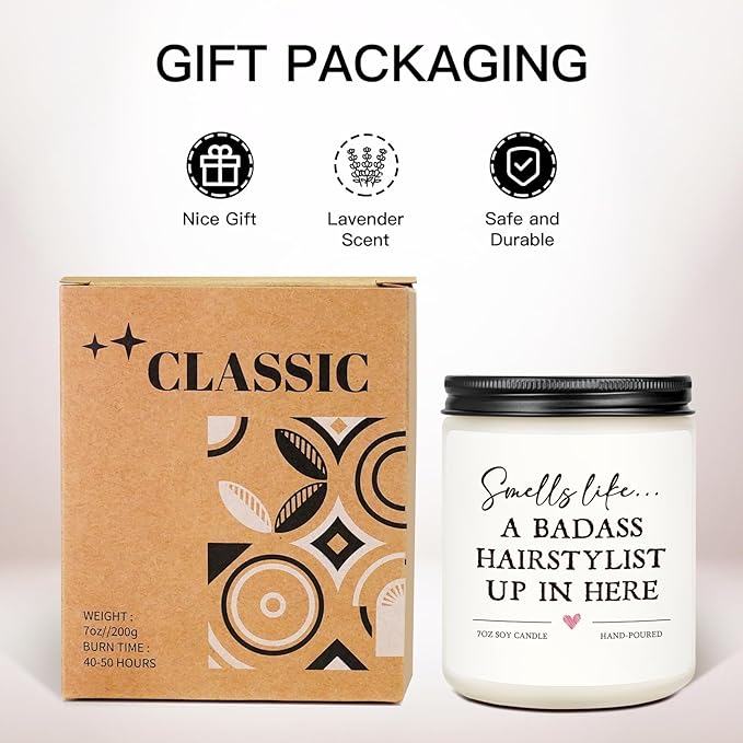 Hair Stylist Gifts, Hairdresser Gifts for Women Men, Cosmetology Graduation Present - Hair Salon Decor, Thank You Present for Hairstylist, Birthday Christmas Gift for HairDresser, Funny Scented Candle