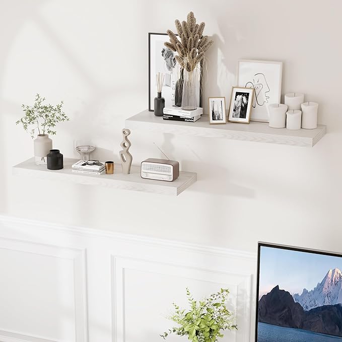 Fun Memories 36x9.3 Floating Shelves for Wall, Wood Floating Shelf 36 Inch Long, Large Deep Wall Shelves for Home Decor & Storage, Rustic Deep Shelf for Living Room, Bedroom, Kitchen, Brich Color