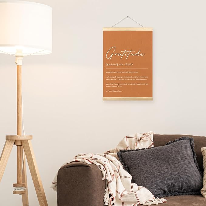 TLESKE Orange Gratitude Definition Thanksgiving Poster Hanger Frame, Fall Autumn Decorations Hanging Wall Art Room Decor Framed for Living Room Bedroom, Appreciation Thanks Prints Pictures, 12x16