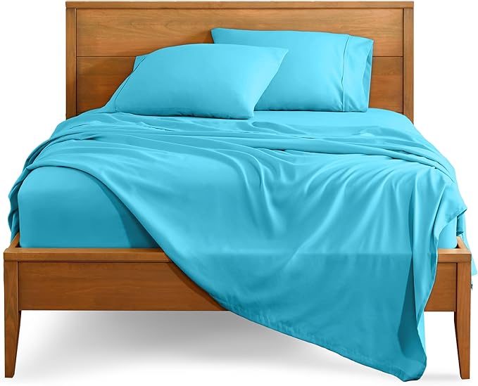 Bare Home Split Head Flex King Sheet Set - 1800 Ultra-Soft Microfiber Bed Sheets - Double Brushed - Deep Pockets - Easy Fit - 4 Piece Set - FlexTop King Bedding (Split Head Flex King, Aqua)