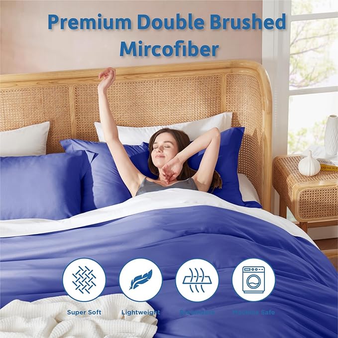 Nestl Full Duvet Cover Set with Comforter Insert - Royal Blue 4 Piece 80x90 Duvet Cover & 2 Pillow Shams with White Quilted Down Alternative Comforter, Ultra Soft, All Season