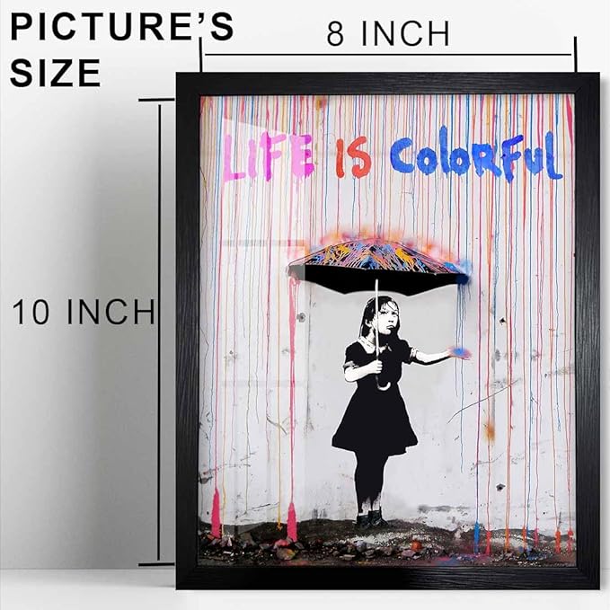 Biufo Banksy Wall Art Canvas Print Poster, Graffiti Picture Pop Street Art Decor, Home Bedroom Wall Decor (10L x 8W, Framed)