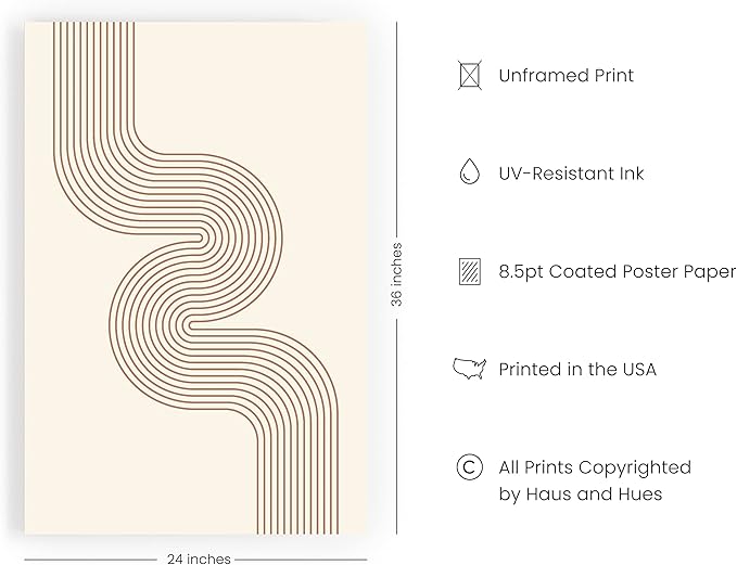 HAUS AND HUES Line Art Mid Century Modern Wall Decor - Boho Prints Wall Art Abstract Geometric Wall Decor Line Art Prints Modern Boho Art Snaking River from Top Left (Unframed, 24x36)