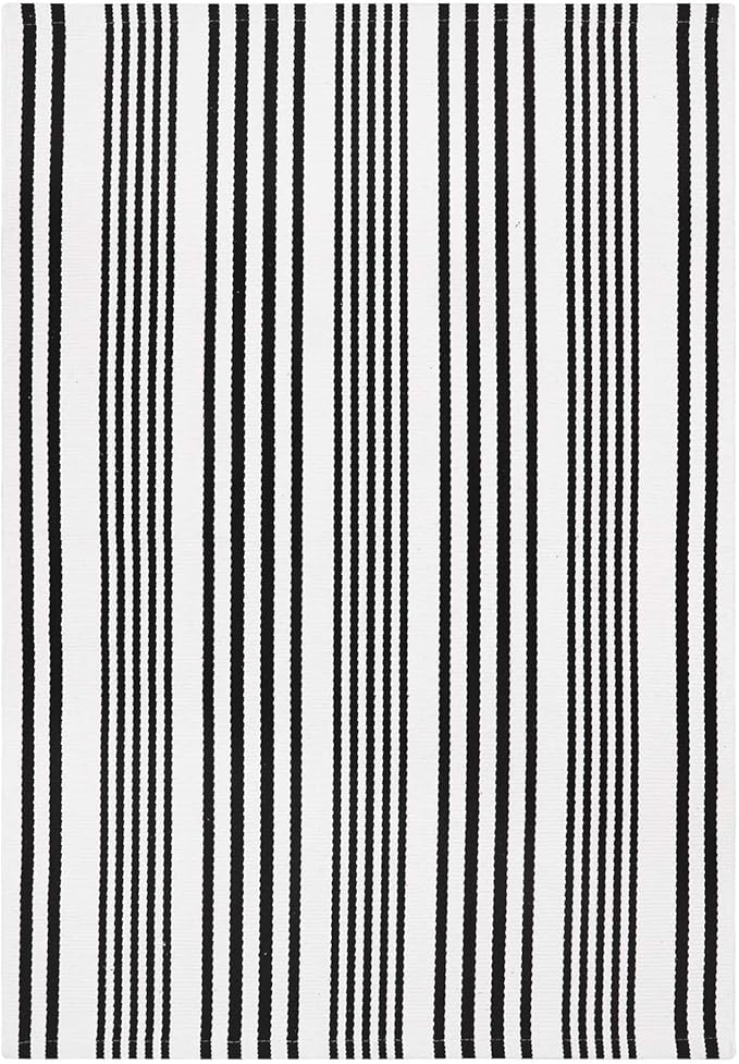 OJIA Black and White Outdoor Rug 3' x 5', Machine Washable Front Door Mats Outdoor, Cotton Hand-Woven Striped Porch Rug Entryway Rug Indoor/Outdoor Area Rug Floor Mat for Farmhouse/Living Room