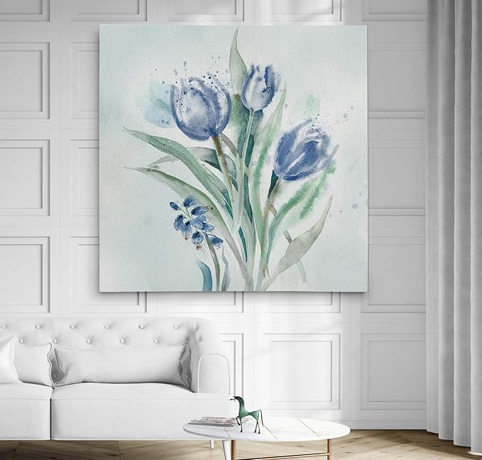 Wexford Home Blue Flower Wash II Gallery Wrapped Canvas Wall Art, 32x32