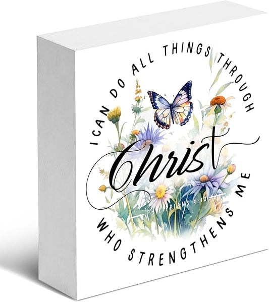 Christian Gifts, ‘I Can Do All Thing Through Christ’ Wooden Box Sign Decor, Thanksgiving, Christmas Gifts, Christian Decorations, Christian Home Décor Gifts for Family, Friends, etc.(058)