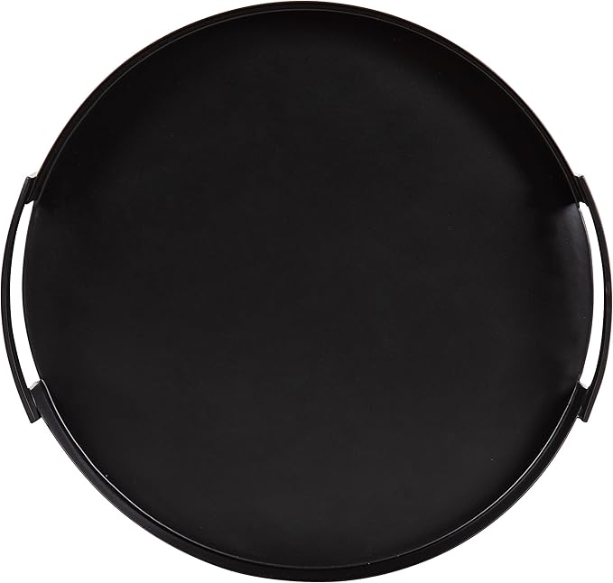 Kate and Laurel Myo Modern Round Metal Tray, 15 x 15, Black, Decorative Circular Tray for Storage and Display