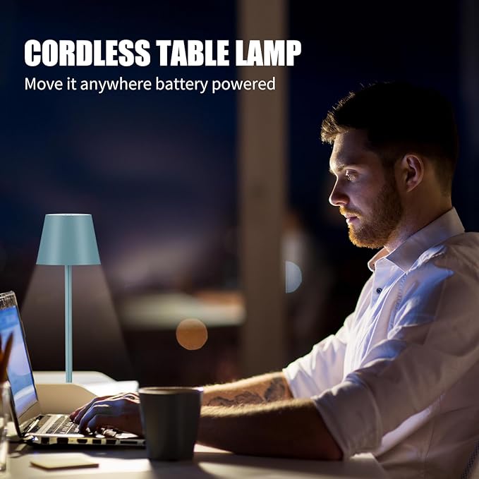 Cordless Table Lamps USB Rechargeable Simplicity Desk Lamp Built-in 4600 mAh Battery LED Battery Operated lamp with Touch Control Table lamp - Bedroom/Desk/Reading/Patio(2Pack-Light Blue)