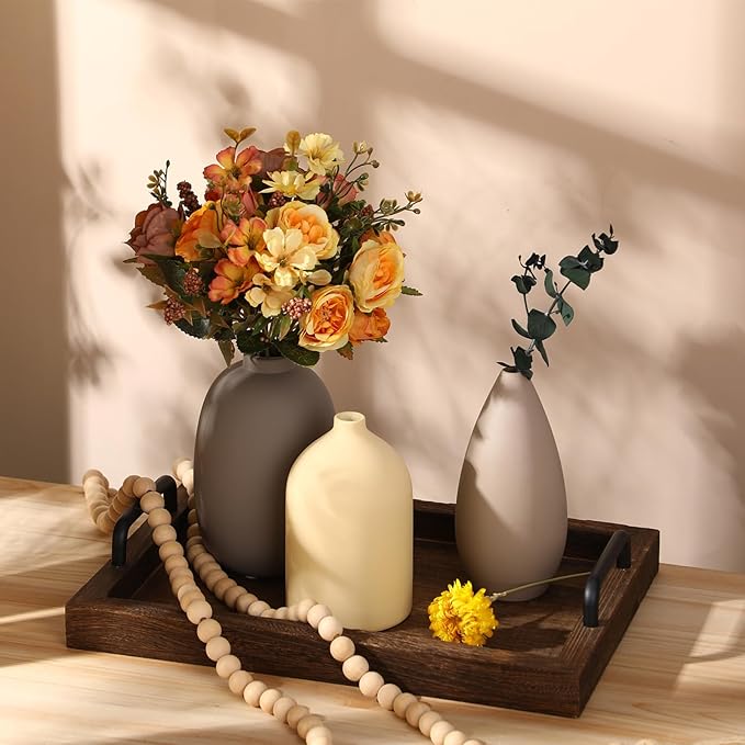 Ceramic Vase Set of 6 Small Modern Pottery Vase for Bouquet Home Decoration Rustic Farmhouse Decoration for Living Room Shelf Bookshelf(Cool Color)