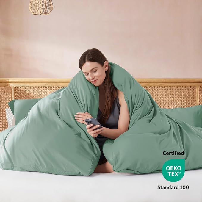 Nestl Twin Duvet Cover Set with Comforter Insert - Sage Green 3 Piece 68x90 Duvet Cover & 1 Pillow Sham with White Quilted Down Alternative Comforter, Ultra Soft, All Season