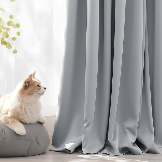 Beauoop Grey 100% Blackout Curtains 84 Inch Long 2 Panels for Bedroom Living Room Solid Room Darkening Thermal Insulated Soundproof Energy Saving Grommet Top Window Treatment Drapes,52x84 2 Set