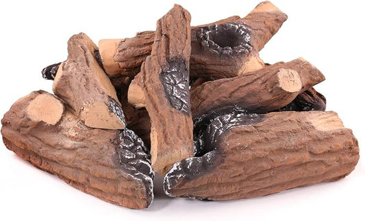 Barton 9-Pieces Ceramic Fireplace Logs Realistic Style Birch Wood Fire Log Heat Resistant Gas Vented Insert Logs
