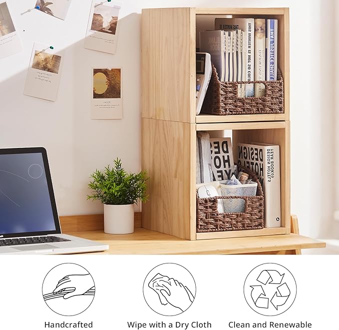 OIAHOMY Pantry Baskets for Organizing, Paper Rope Baskets with Built-in Handles, Wicker Storage Bins for Shelves, 2 Pack-Brown