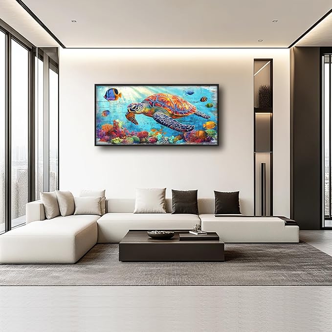 Lovira Sea Turtle Large Wall Art Ocean Coastal Theme Canvas Wall Decor Pictures Prints Painting Framed Home Artwork for Living Room Bathroom Bedroom Kitchen 30"x60"