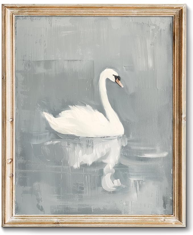 RETRART Vintage Swan Wall Art - Swan Vintage Canvas Art Prints for Wall Decor, Swan Painting white swan, Elegant Animal Oil Painting Decor for Living Room Bedroom Kitchen - 12" x 16" - UNFRAMED