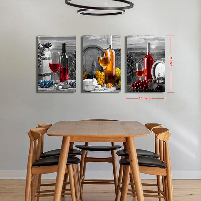 Wine Fruit Wall Art Kitchen Decor - Red Wine Cups and Grape Barrel Canvas Artwork Modern Pictures Paintings Ready to Hang