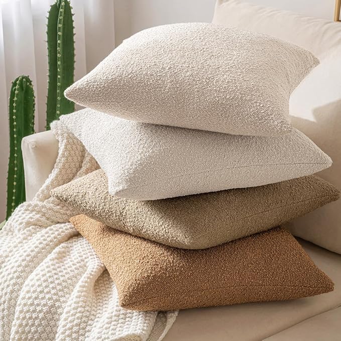 MIULEE 12x20 Inch Decorative Lumbar Throw Pillows for Bed Set of 2 Textured Boucle Neutral Throw Pillow Covers Oatmeal Accent Solid Pillowcase Cozy Soft Sofa Livingroom Home Decor