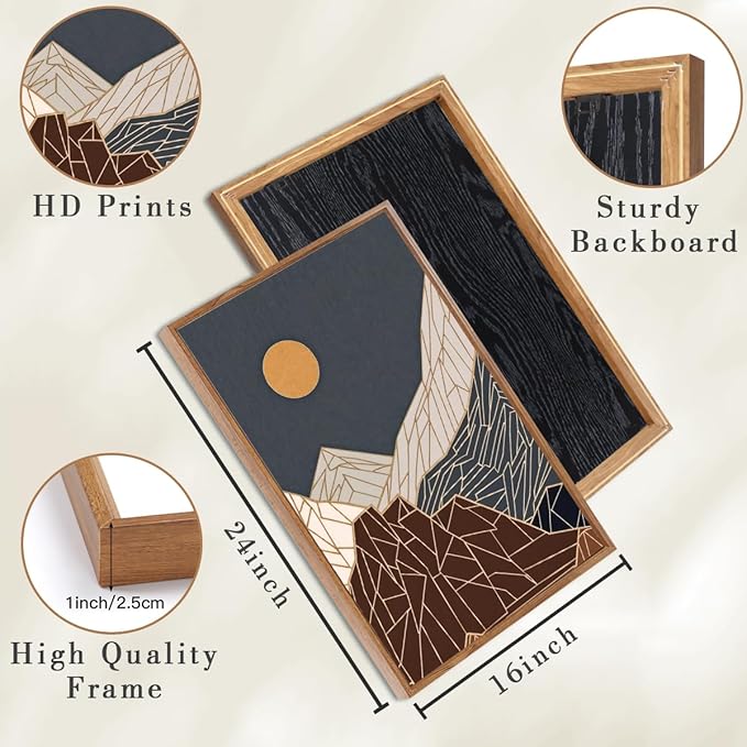 ANHUIB Farmhouse Mountain Wall Art Geometric Mountain Range Wood Wall Decor for Living Room Bedroom Office 16x24 Inch Set of 3