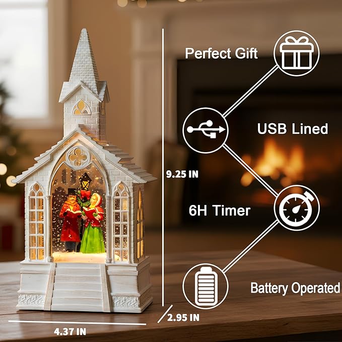 Christmas Snow Globes Church Choir Water Lantern,Silent Night Music, Holiday Decorations Gifts for Family Children or Friends