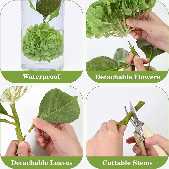 Artflower 4Pcs Real Touch Hydrangea Artificial Flowers, 22.5'' Green Full Latex Faux Hydrangea Flowers for Home Floral Arrangements Wedding Bouquets Kitchen Table Centerpiece Decorations