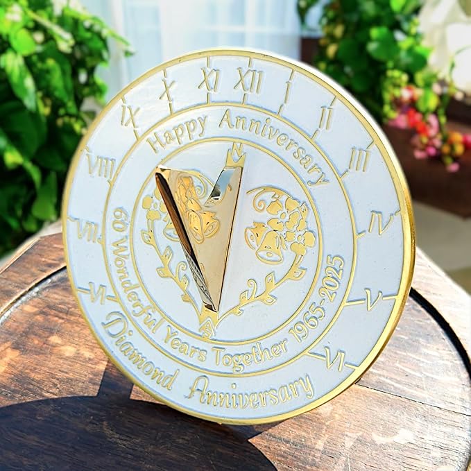 Anniversary Sundial Gift for 60th Diamond Wedding Anniversary in 2025 - Recycled Metal Home Decor Or Garden Present Idea - Handmade in UK for Him, Her Parents Or Couples 60 Year Celebration