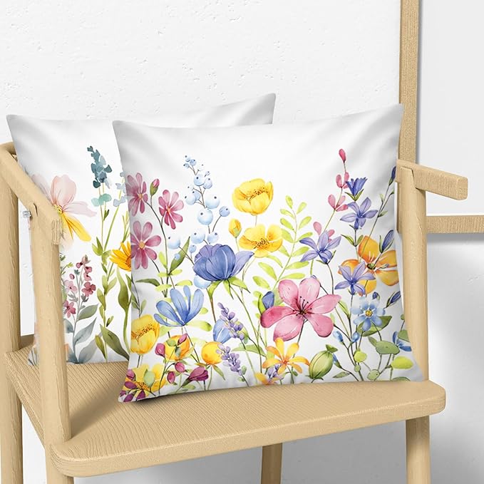 COMMINY 6 Pack Spring Floral Pillow Cover 18x18 Blossm Flower Throw Pillow Covers Vibrant Color in 6 Unique Patterned Cushion Covers for Couch Sofa Living Room Home 6 P