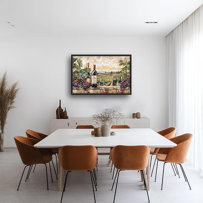 Large Wine Framed Wall Art for Living Room, Large Kitchen Canvas Wall Decor, Vintage Grapes Canvas Pictures Painting, Modern Artwork for Kitchen Bedroom Office 36L'' × 24W''