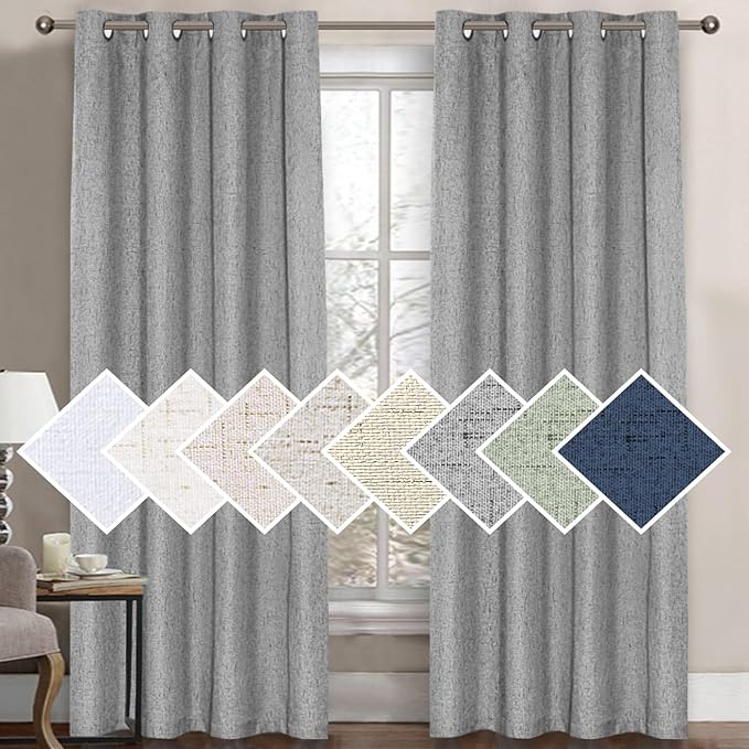 H.VERSAILTEX 100% Blackout Curtain for Bedroom 84 Inches Long Grommet Linen Face Full Light Blocking Curtain Drape for Living Room Thermal Insulated Linen Look Curtain 1 Panel, 52" W x 84" L, Dove