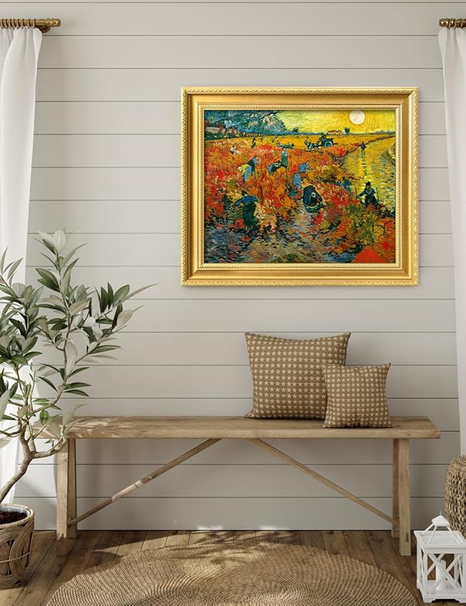 DECORARTS - The Red Vineyards by Vincent Van Gogh. Giclee Print on Acid-Free Canvas in Gold Solid Wood Frame. Picture Size: 20x16, Total Size: 24.75x20.75, Made in USA
