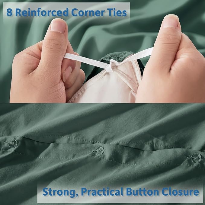 Nestl King Duvet Cover Set with Comforter Insert - Forest Green 4 Piece 104x90 Duvet Cover & 2 Pillow Shams with White Quilted Down Alternative Comforter, Ultra Soft, All Season