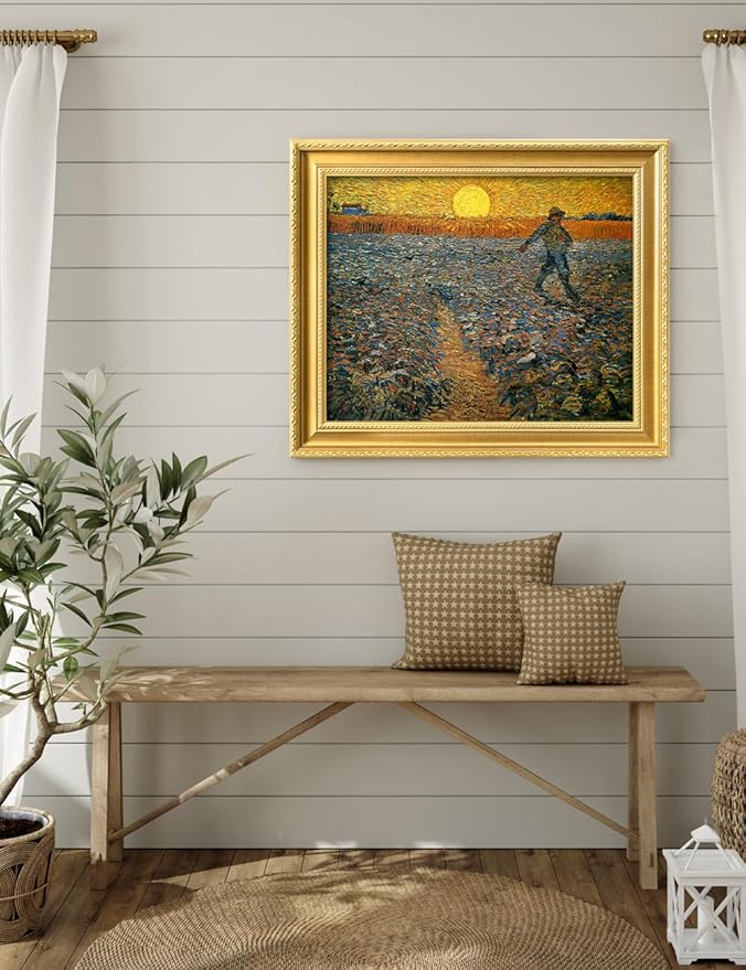 DECORARTS - The Sower by Vincent Van Gogh. Giclee Print on Acid-Free Canvas in Gold Solid Wood Frame. Picture Size: 20x16, Total Size: 24.75x20.75, Made in USA